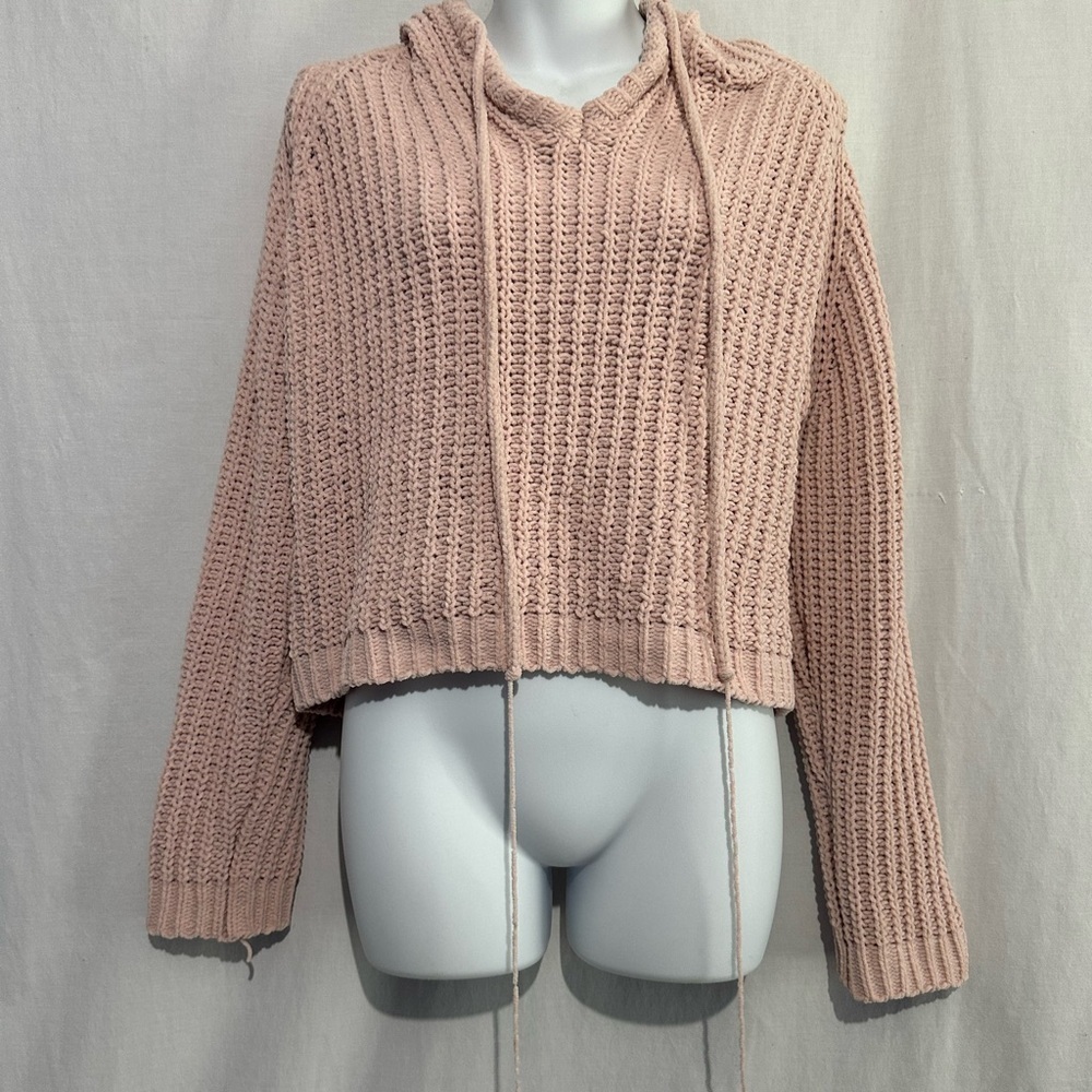 Miracle Blush Pink Knit Cropped Hoodie Sweater – Size M/L - Picture 2 of 5